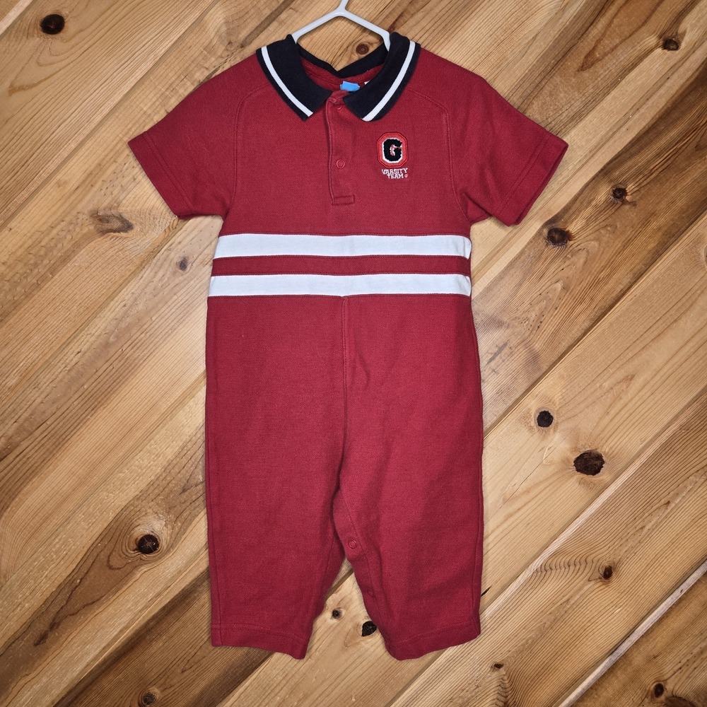 Vintage '00 Gymboree Boys Game Day Romper Red Size 6-12 Months Y2K